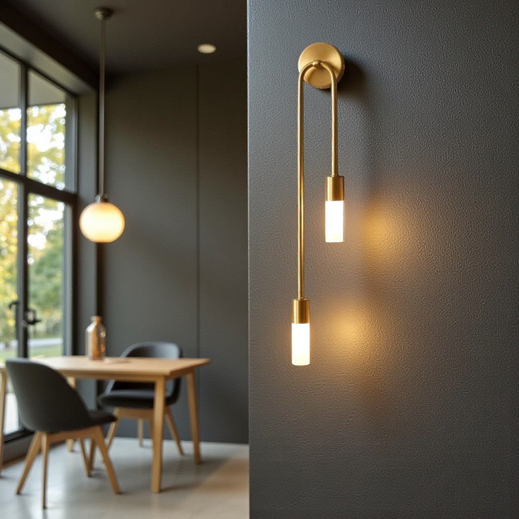 Vertical Brass Wall Light Dual Cylinder Sconce Frosted Shade Mid-Century for Bedroom Hallway Vanity Accent Lighting Contemporary Metal