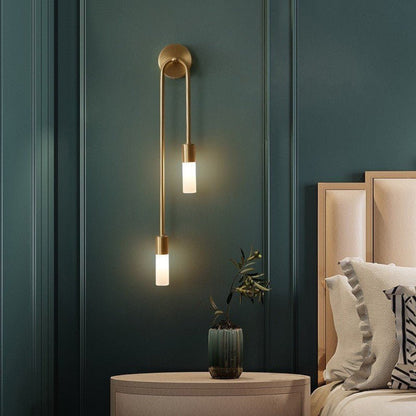 Vertical Brass Wall Light Dual Cylinder Sconce Frosted Shade Mid-Century for Bedroom Hallway Vanity Accent Lighting Contemporary Metal