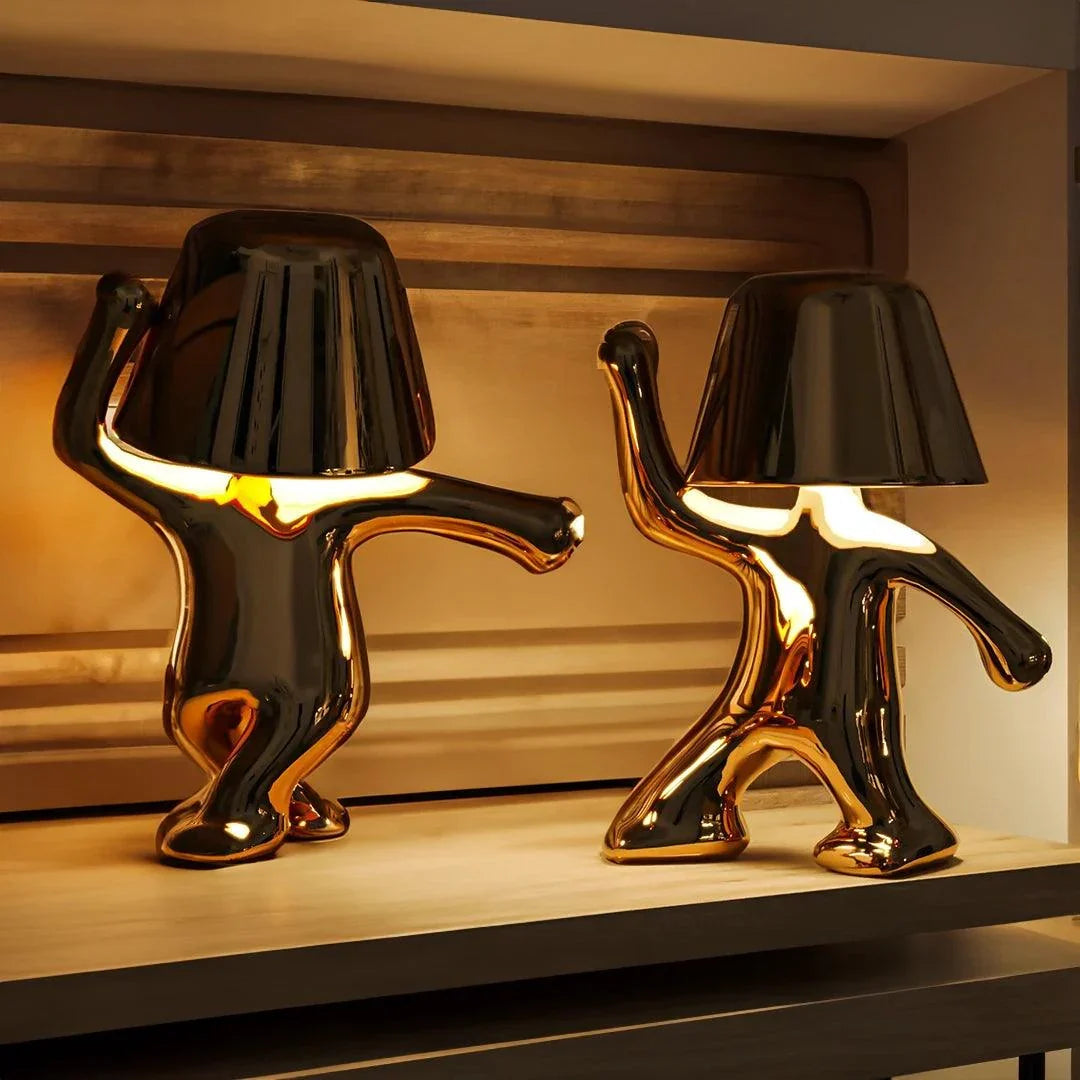 Rechargeable Figurine LED Lamp Gold 7.6 Inch Cordless Touch Control Nightstand Light 2700K Warm Glow Sculptural Accent for Bedroom Office Ho