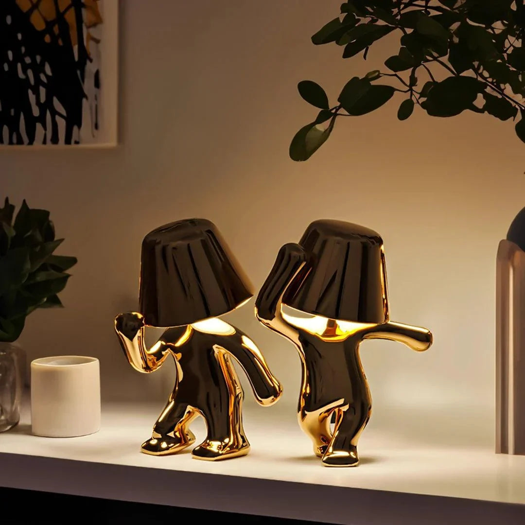 Rechargeable Figurine LED Lamp Gold 7.6 Inch Cordless Touch Control Nightstand Light 2700K Warm Glow Sculptural Accent for Bedroom Office Ho