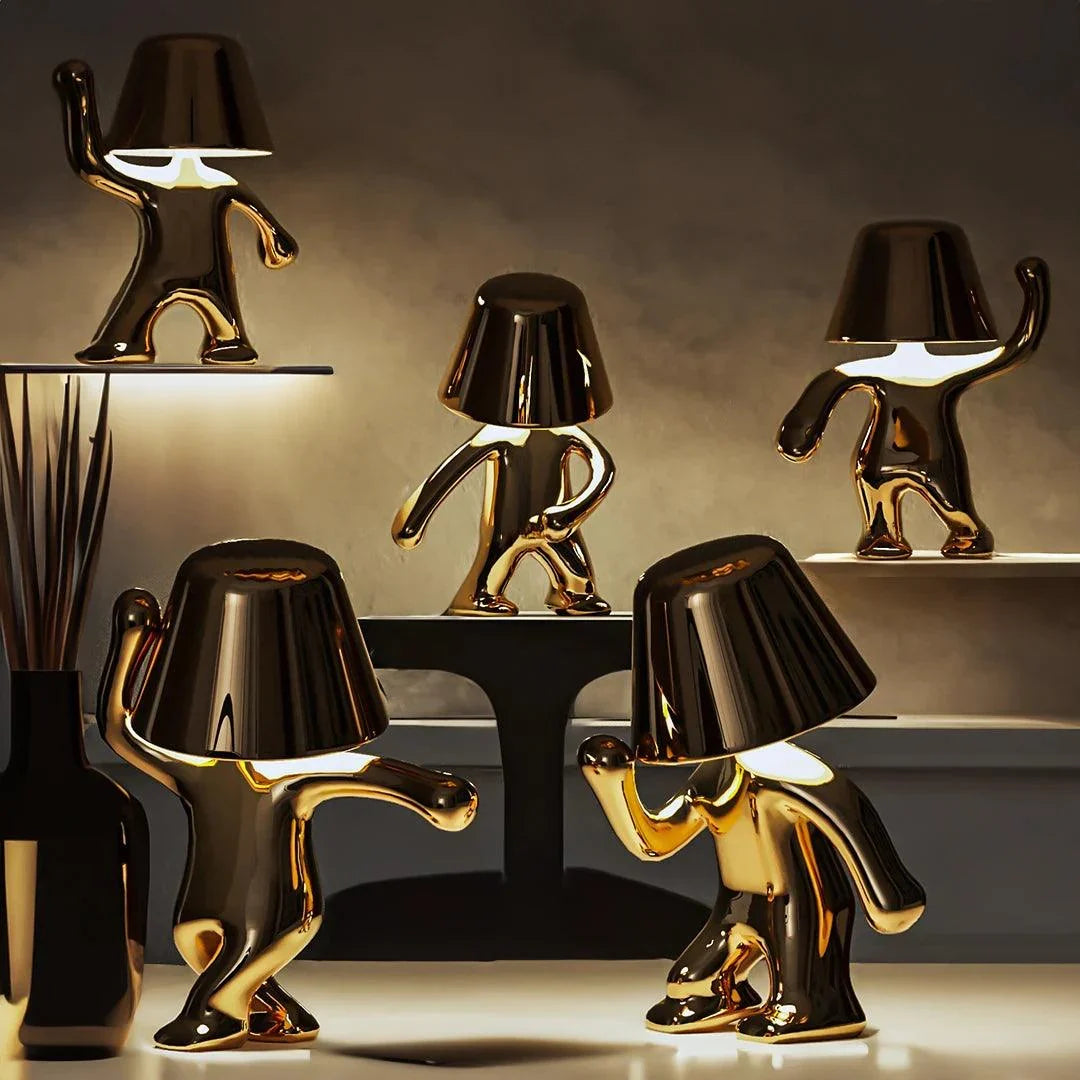 Rechargeable Figurine LED Lamp Gold 7.6 Inch Cordless Touch Control Nightstand Light 2700K Warm Glow Sculptural Accent for Bedroom Office Ho