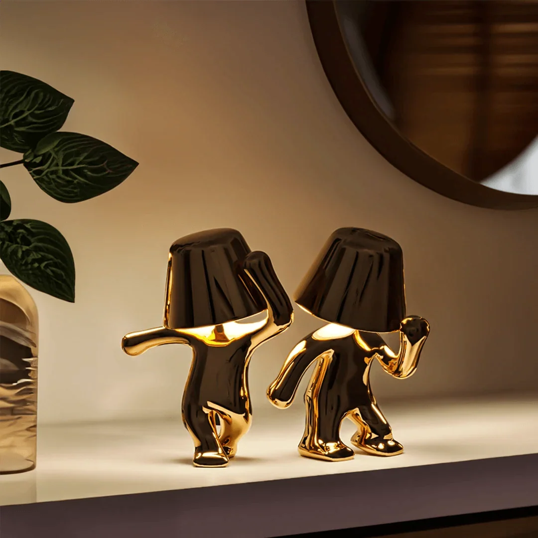 Rechargeable Figurine LED Lamp Gold 7.6 Inch Cordless Touch Control Nightstand Light 2700K Warm Glow Sculptural Accent for Bedroom Office Ho