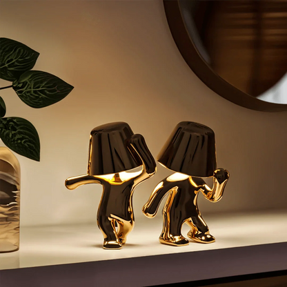 Rechargeable Figurine LED Lamp Gold 7.6 Inch Cordless Touch Control Nightstand Light 2700K Warm Glow Sculptural Accent for Bedroom Office Ho