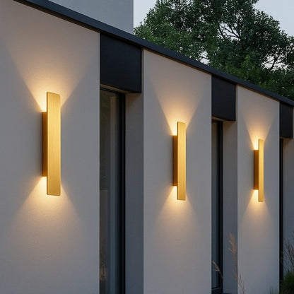 Weatherproof Aluminum Sconce with Dual-Beam LED Lighting for Patios, Entryways & Deck Walls — Gold Metal Exterior Fixture