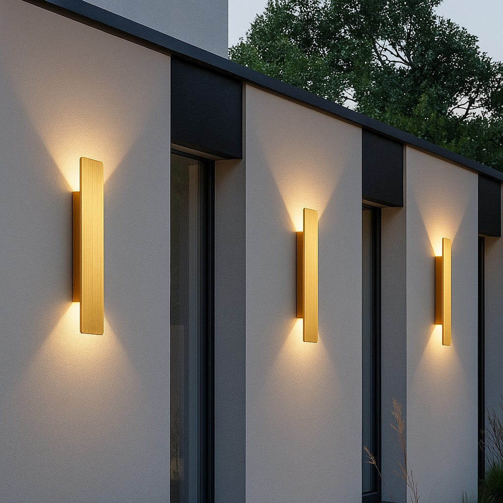 Outdoor LED Sconce in Gold Aluminum for Patio Entrance Garden Porch | Weather-Resistant Modern Fixture
