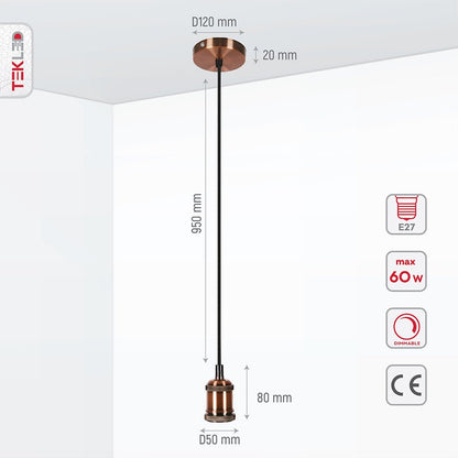 Retro Edison Socket Hanging Lamp with 61-Inch Adjustable Cord for Dining Tables and Kitchen Islands