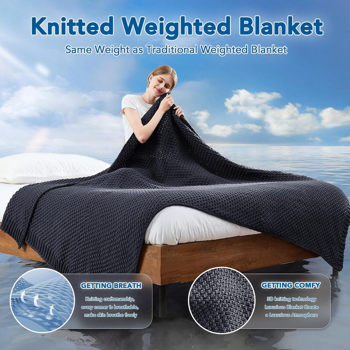 Cozy Comfort | Knitted Weighted Blanket with Cooling Microfiber | All-Season Softness for Ultimate Relaxation