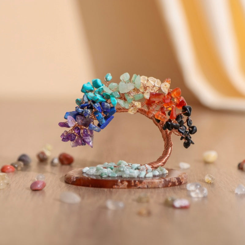 Chakra Crystal Tree Sculpture with Copper Wire & Natural Gemstones for Home Decor