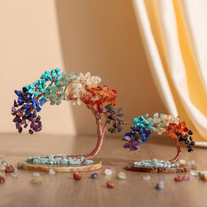 Chakra Crystal Tree Sculpture with Copper Wire & Natural Gemstones for Home Decor