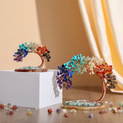 Chakra Crystal Tree Sculpture with Copper Wire & Natural Gemstones for Home Decor