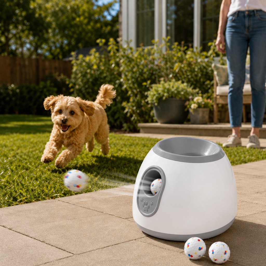 Ortekor Mini Automatic Dog Ball Launcher for Small Dogs - Less Manual Throwing for Indoor & Backyard Fetch