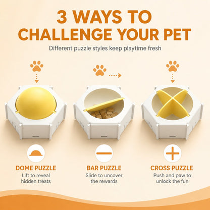 Ortekor Modular Cat Puzzle Feeder Toy for Indoor Treat Time - Hexagon Slow Feeder Enrichment Game to Keep Bored Cats Busy