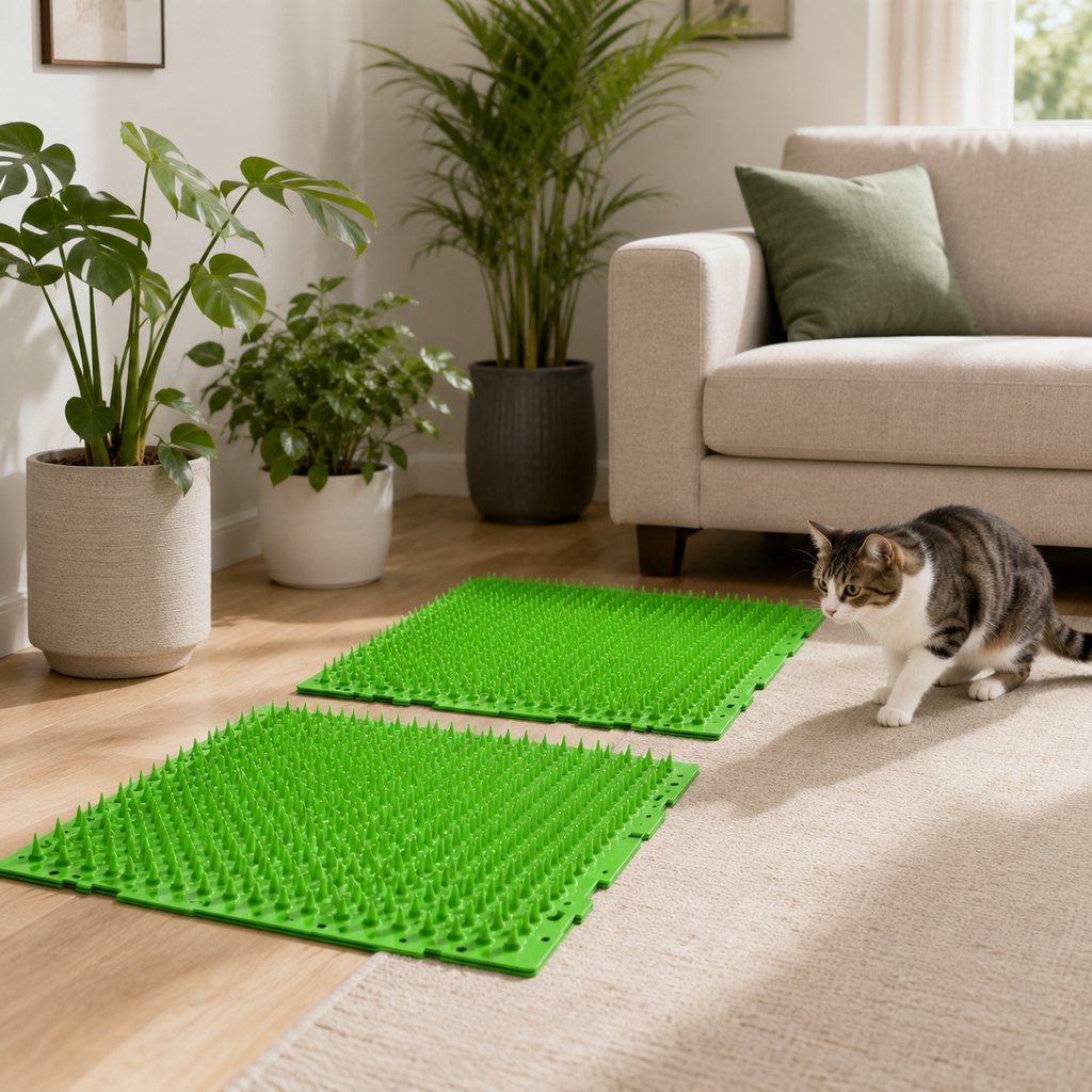 Ortekor 2-Pack Green Cut-to-Fit Cat Deterrent Mat for Sofas, Plants & Balconies - Helps Protect Furniture from Scratching, Digging & Curious Paws