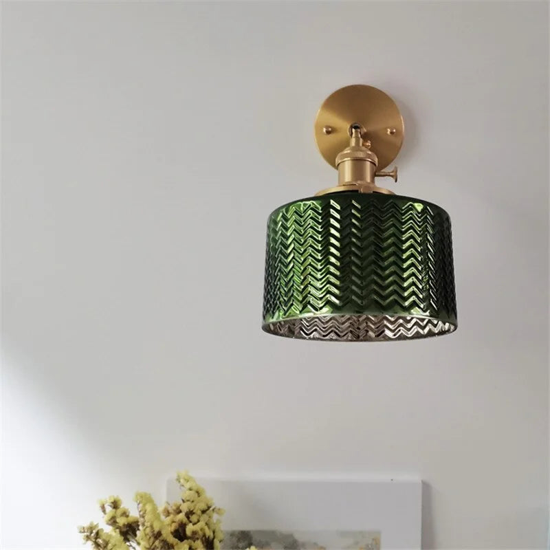 Adjustable Sconce with Glass Shade in Green or Clear for Bedroom Living Room Hallway | Pivoting Arm Indoor Wall Light Fixture E27 Base for M