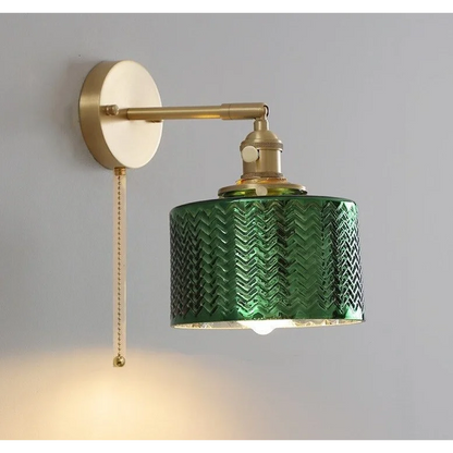 Adjustable Sconce with Glass Shade in Green or Clear for Bedroom Living Room Hallway | Pivoting Arm Indoor Wall Light Fixture E27 Base for M