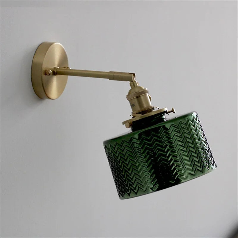 Adjustable Sconce with Glass Shade in Green or Clear for Bedroom Living Room Hallway | Pivoting Arm Indoor Wall Light Fixture E27 Base for M