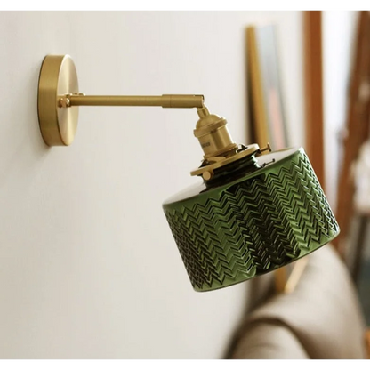Adjustable Sconce with Glass Shade in Green or Clear for Bedroom Living Room Hallway | Pivoting Arm Indoor Wall Light Fixture E27 Base for M