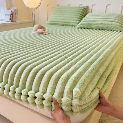 Plush Faux Fur Fitted Sheet Deep Pocket Mattress Cover Soft Cozy Bedding All Season Comfort Twin Full Queen King Size Bed Linen