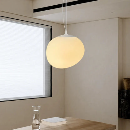 Frosted Glass Overhead Light Fixture Oval Shape White for Kitchen Island Dining Table Bedroom Ceiling Suspended Adjustable Heights Four Size