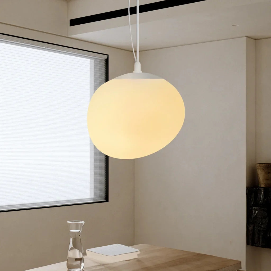 Frosted Glass Overhead Light Fixture Oval Shape White for Kitchen Island Dining Table Bedroom Ceiling Suspended Adjustable Heights Four Size