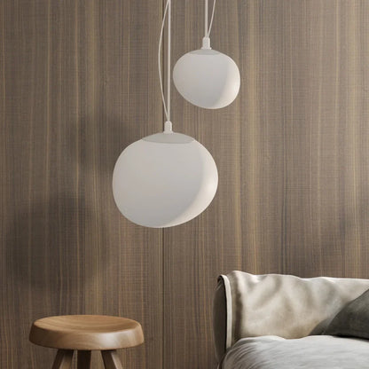 Frosted Glass Overhead Light Fixture Oval Shape White for Kitchen Island Dining Table Bedroom Ceiling Suspended Adjustable Heights Four Size
