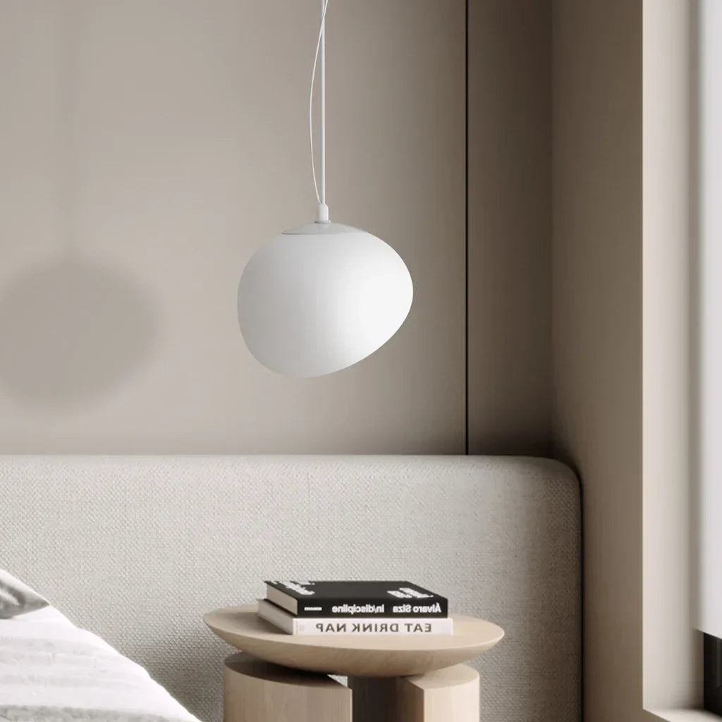 Frosted Glass Overhead Light Fixture Oval Shape White for Kitchen Island Dining Table Bedroom Ceiling Suspended Adjustable Heights Four Size