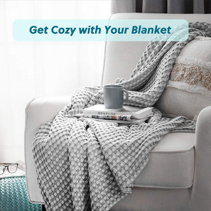 Cotton Throw Blanket Cooling, Bamboo Cooling Blanket for Hot Sleepers, Lightweight Queen Size Blanket for Summer