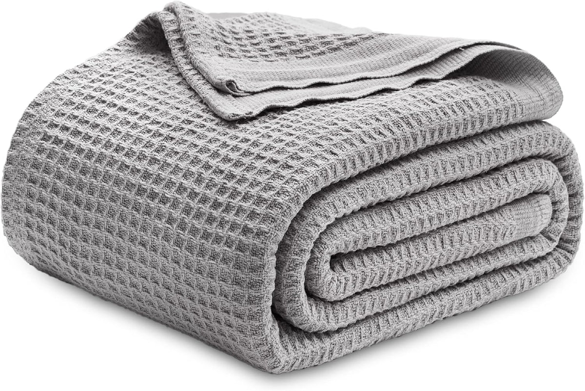 Cozy Haven | 100% Cotton Queen Blanket with Cooling Waffle Weave | Soft & Breathable for Summer Comfort
