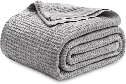 Cozy Haven | 100% Cotton Queen Blanket with Cooling Waffle Weave | Soft & Breathable for Summer Comfort