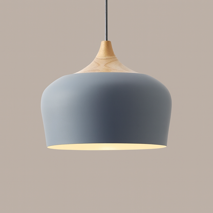 Wood & Metal Dome Shade Hanging Light 14 in Pastel Finish for Kitchen Island Dining Room Nursery Workspace E27 Socket Adjustable Height Cord