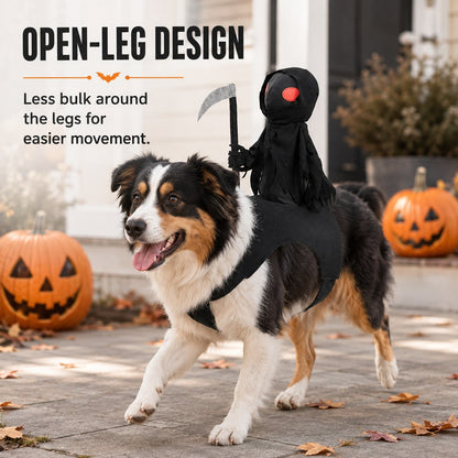 Ortekor Grim Reaper Rider Pet Costume – Adjustable 3D Halloween Outfit for Trick-or-Treat, Parties & Photos