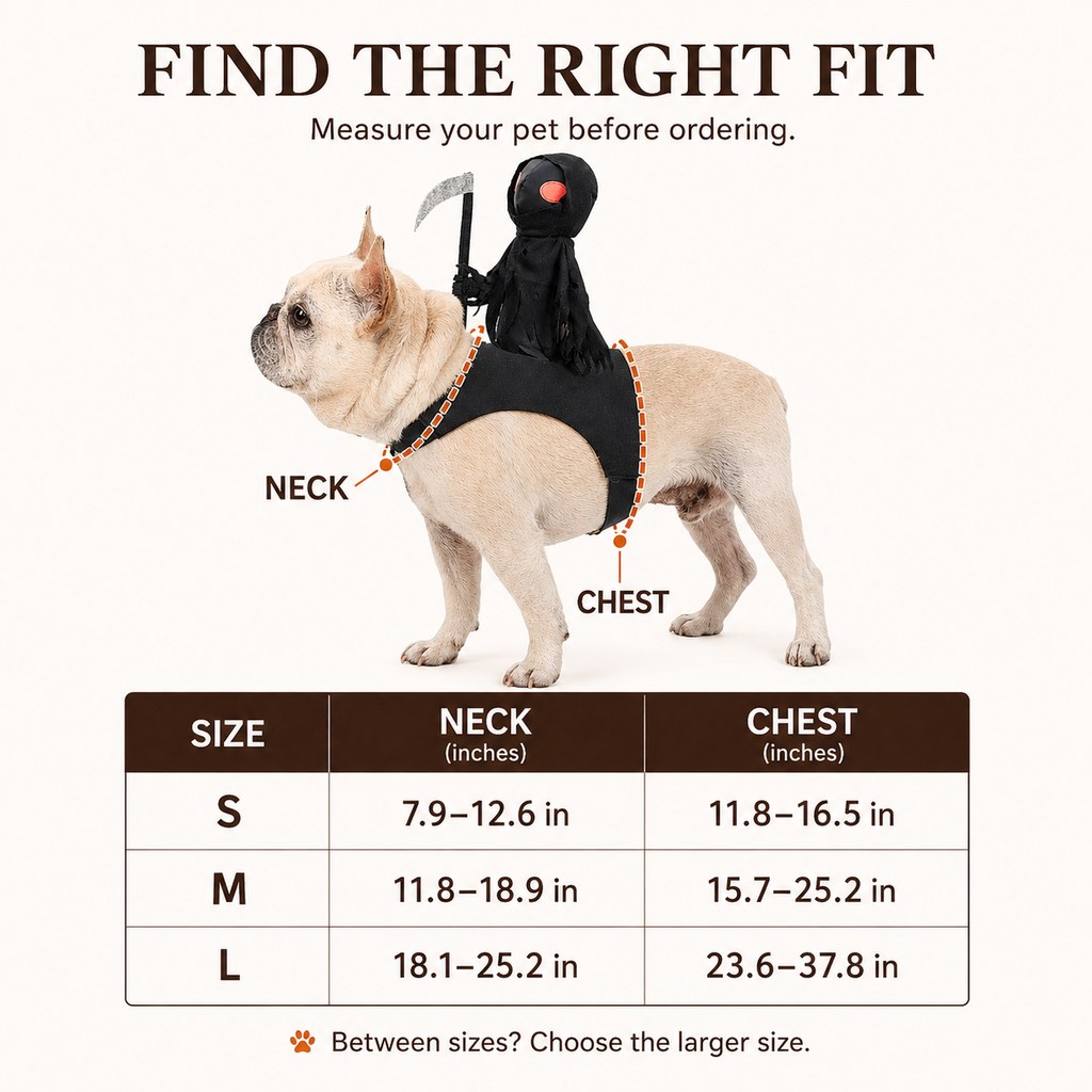 Ortekor Grim Reaper Rider Pet Costume – Adjustable 3D Halloween Outfit for Trick-or-Treat, Parties & Photos