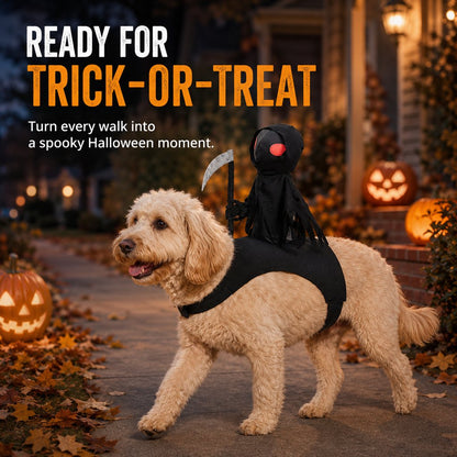 Ortekor Grim Reaper Rider Pet Costume – Adjustable 3D Halloween Outfit for Trick-or-Treat, Parties & Photos