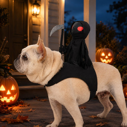Ortekor Grim Reaper Rider Pet Costume – Adjustable 3D Halloween Outfit for Trick-or-Treat, Parties & Photos