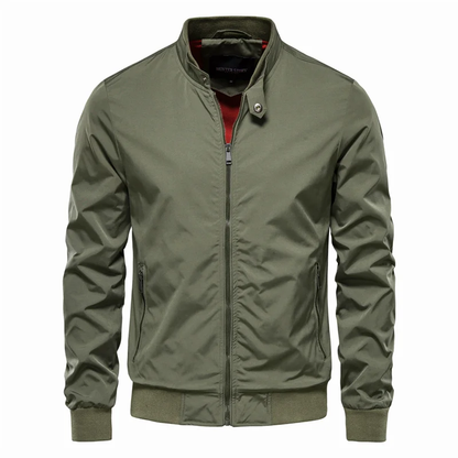 Lightweight Bomber Jacket for Men – Summer Sport Coat with Ribbed Collar & Glossy Finish for Casual Everyday Wear