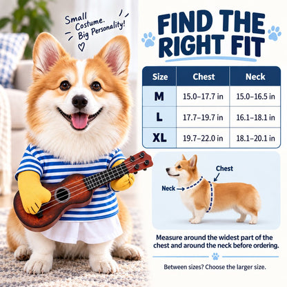 Ortekor Funny Guitar Player Dog Costume with Fake Arms & Guitar - Halloween Party Outfit for Instant Photo-Ready Fun