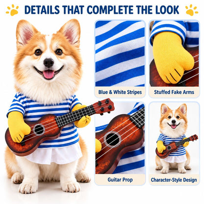 Ortekor Funny Guitar Player Dog Costume with Fake Arms & Guitar - Halloween Party Outfit for Instant Photo-Ready Fun