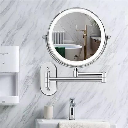 LED Lighted Bathroom Mirror 8 Inch with Magnification Touch Control USB Rechargeable Wall Mount Vanity Mirror for Makeup Application Skincar