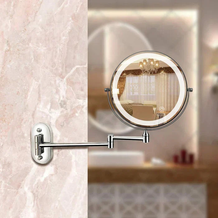 LED Lighted Bathroom Mirror 8 Inch with Magnification Touch Control USB Rechargeable Wall Mount Vanity Mirror for Makeup Application Skincar