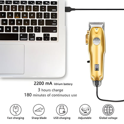 Metal Cordless Hair Trimmer Set with T-Blade Outliner & Foil Shaver for Men – Rechargeable Clippers with Adjustable Lever & 4 Guide Combs fo