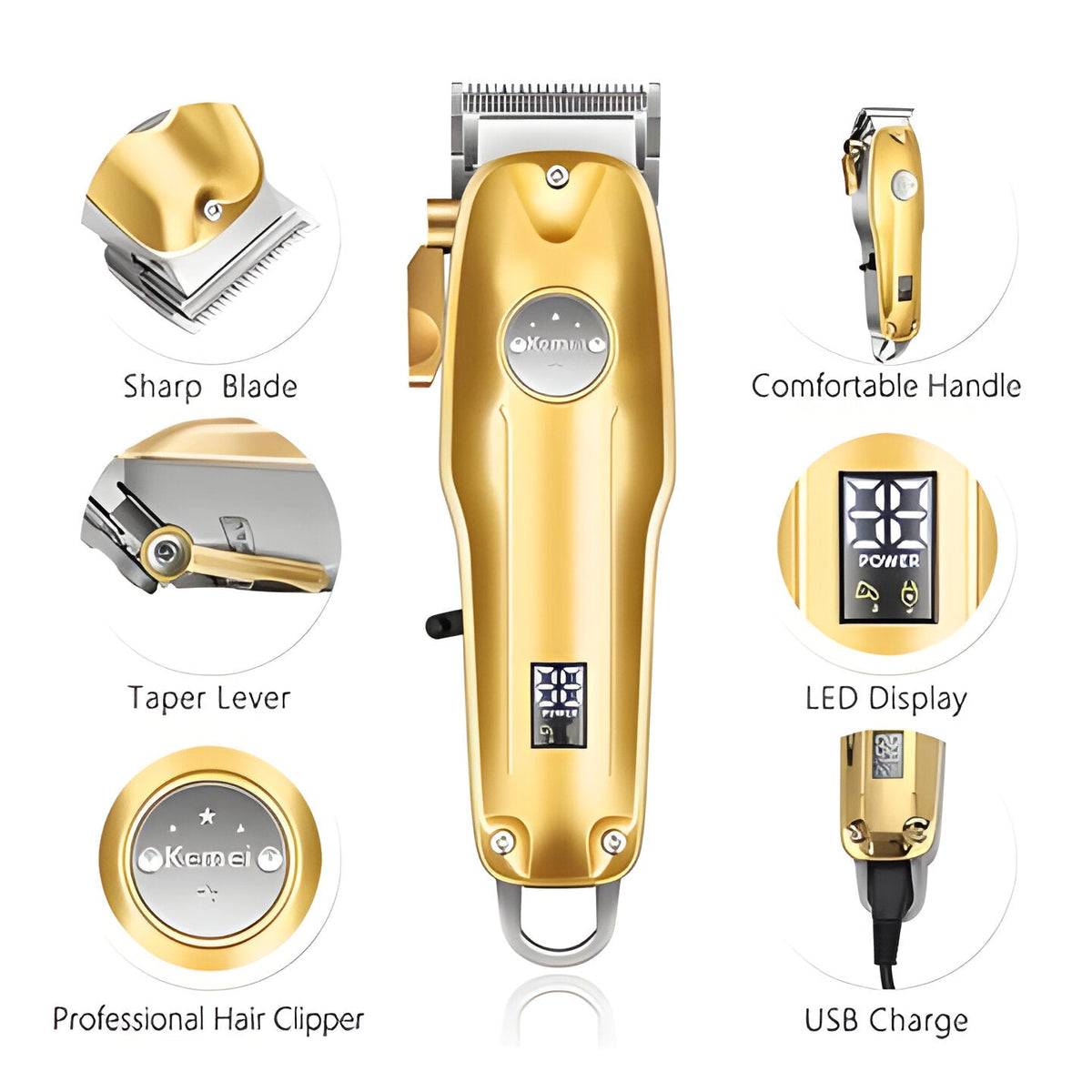 Metal Cordless Hair Trimmer Set with T-Blade Outliner & Foil Shaver for Men – Rechargeable Clippers with Adjustable Lever & 4 Guide Combs fo