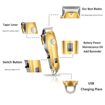 Metal Cordless Hair Trimmer Set with T-Blade Outliner & Foil Shaver for Men – Rechargeable Clippers with Adjustable Lever & 4 Guide Combs fo