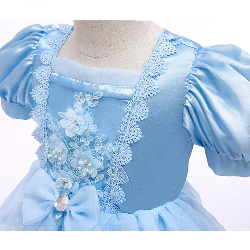 Girls Dress Princess Lace Party Gown with Puff Sleeves, Princess Dresses for Girls Birthday Halloween Costume Ages 3 to 10