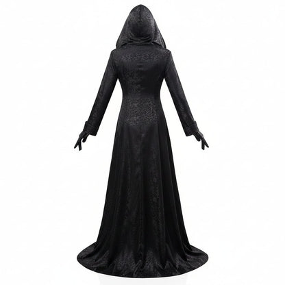 Gothic Vampire Costume | Elegant Black Dress with Cloak & Accessories for Striking Halloween Look
