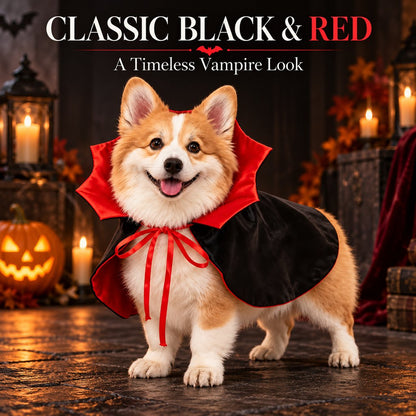 Ortekor Halloween Vampire Dog Cape Costume - Lightweight Black & Red Pet Cloak for Parties, Photos & Easy Dress-Up