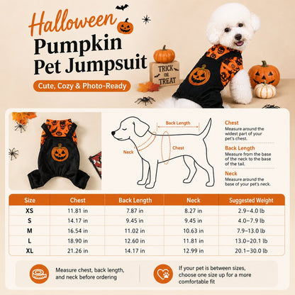 Ortekor Halloween Dog Jumpsuit for Parties & Photos - Soft Pumpkin Pet Costume