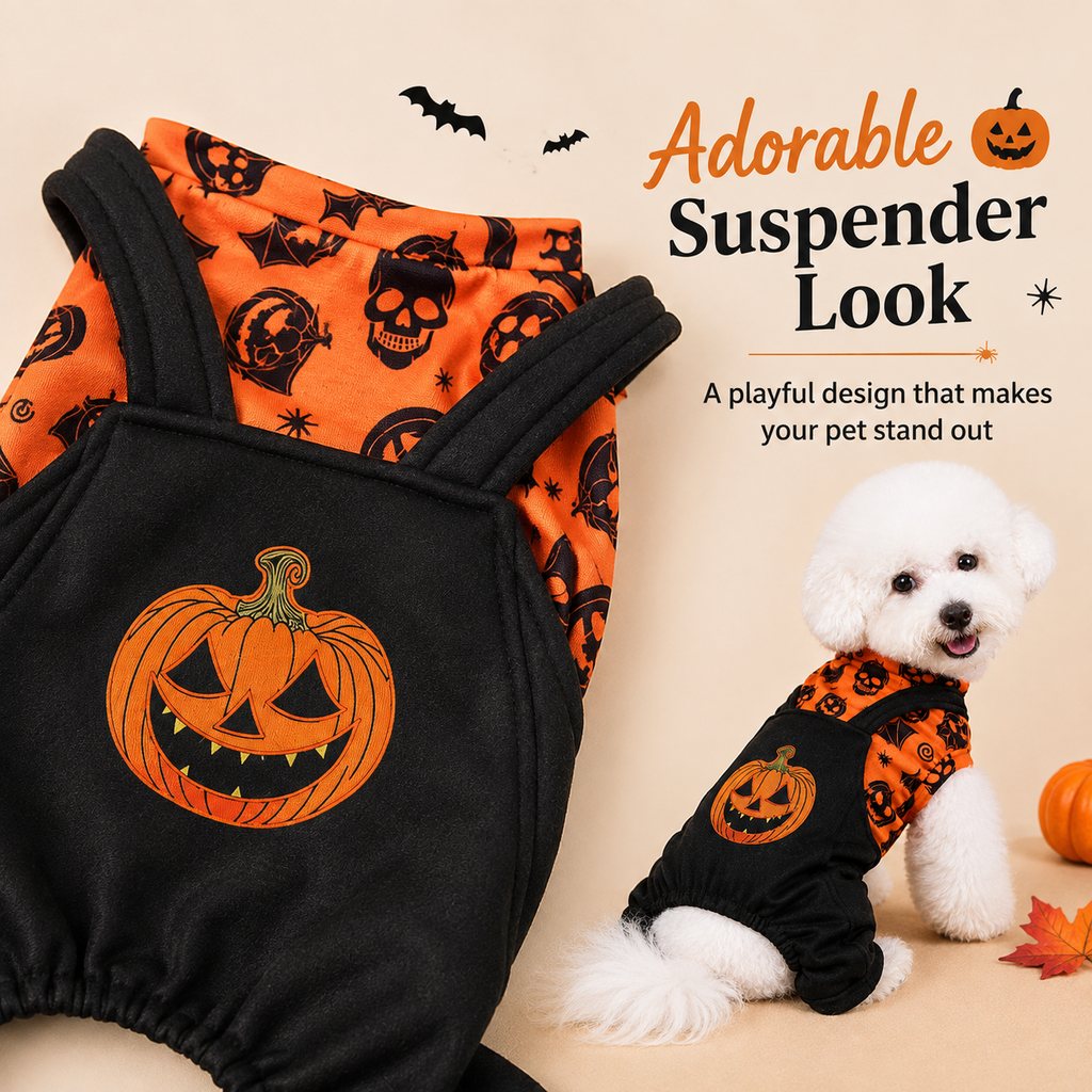 Ortekor Halloween Dog Jumpsuit for Parties & Photos - Soft Pumpkin Pet Costume