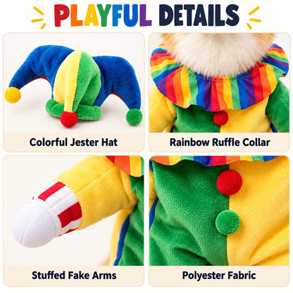 Ortekor Halloween Jester Clown Dog Costume with Hat & Fake Arms - Funny Photo-Ready Pet Outfit for Trick-or-Treat Parties