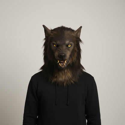 Wolf Halloween Mask Realistic, Werewolf Mask Full Face with Fur Texture Snout and Fangs, Scary Mask for Adults