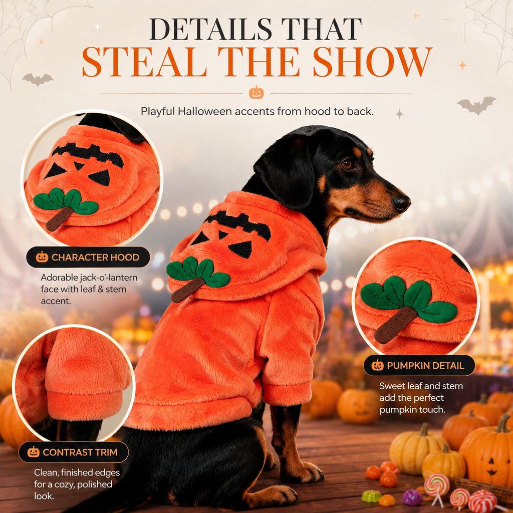 Ortekor Halloween Dog & Cat Costume Hoodie – One-Piece Spooky Outfit for Parties, Photos & Fall Fun